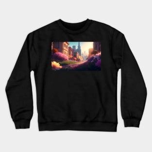 City street with beautiful flowers Crewneck Sweatshirt